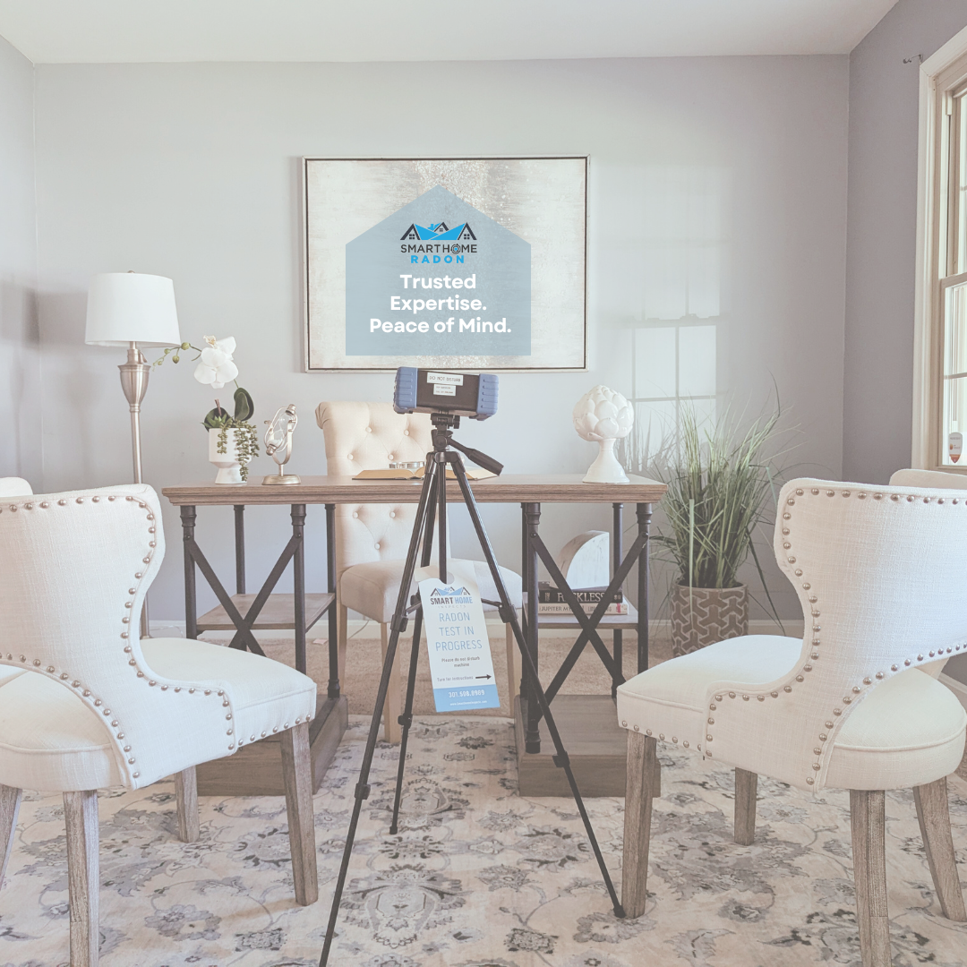 Smart Home Radon professional office with RECON testing equipment and branded materials